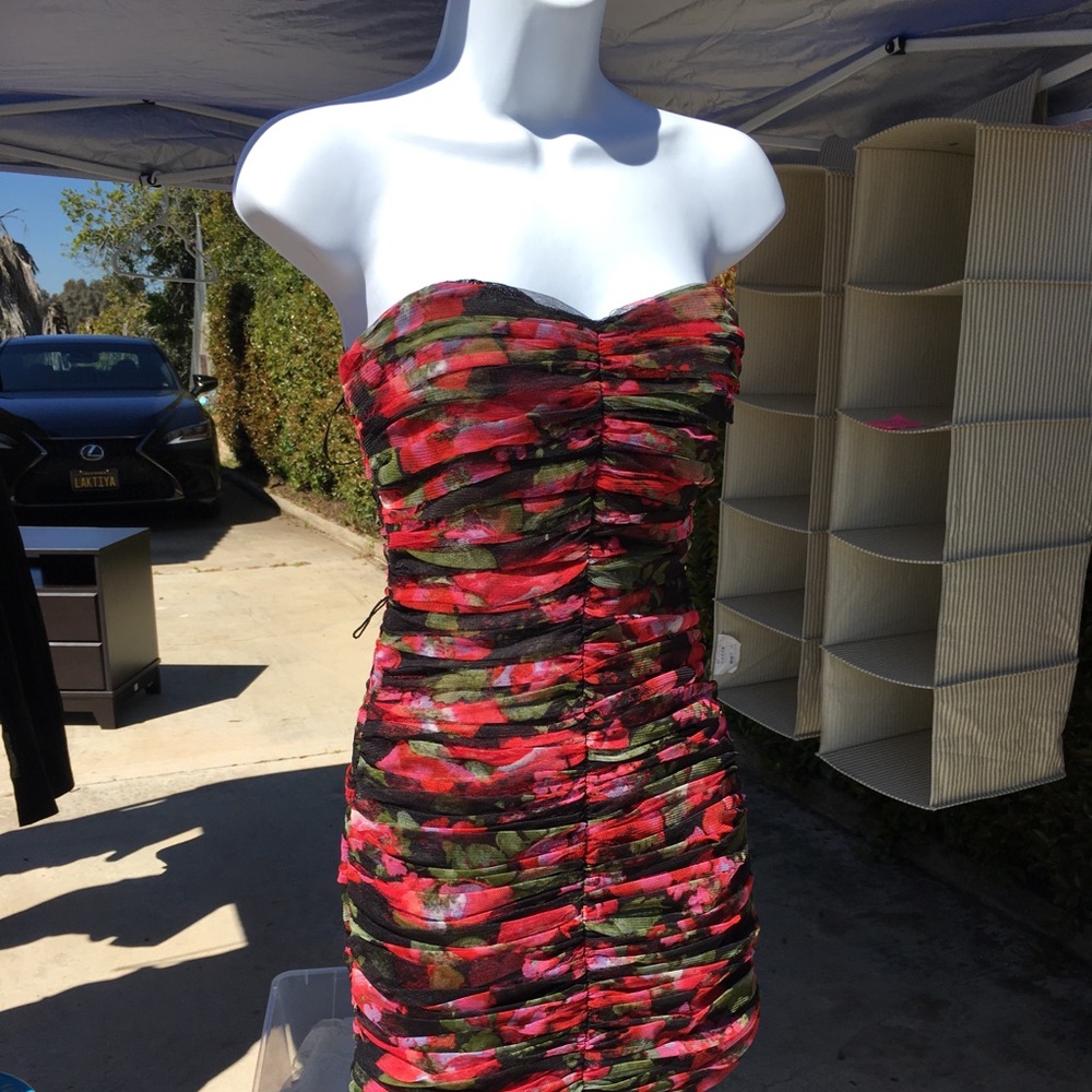 Red floral tube dress